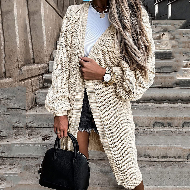 Cable Knit Open Front Cardigan Sweater