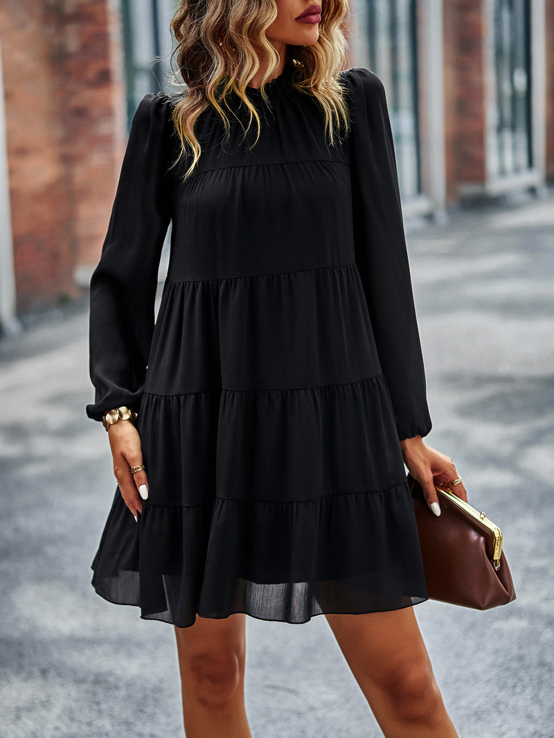 Fashion Long Sleeve O-Neck Loose Mini Dress