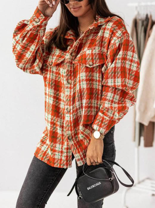 Plaid Button Down Long Sleeve Shacket Top