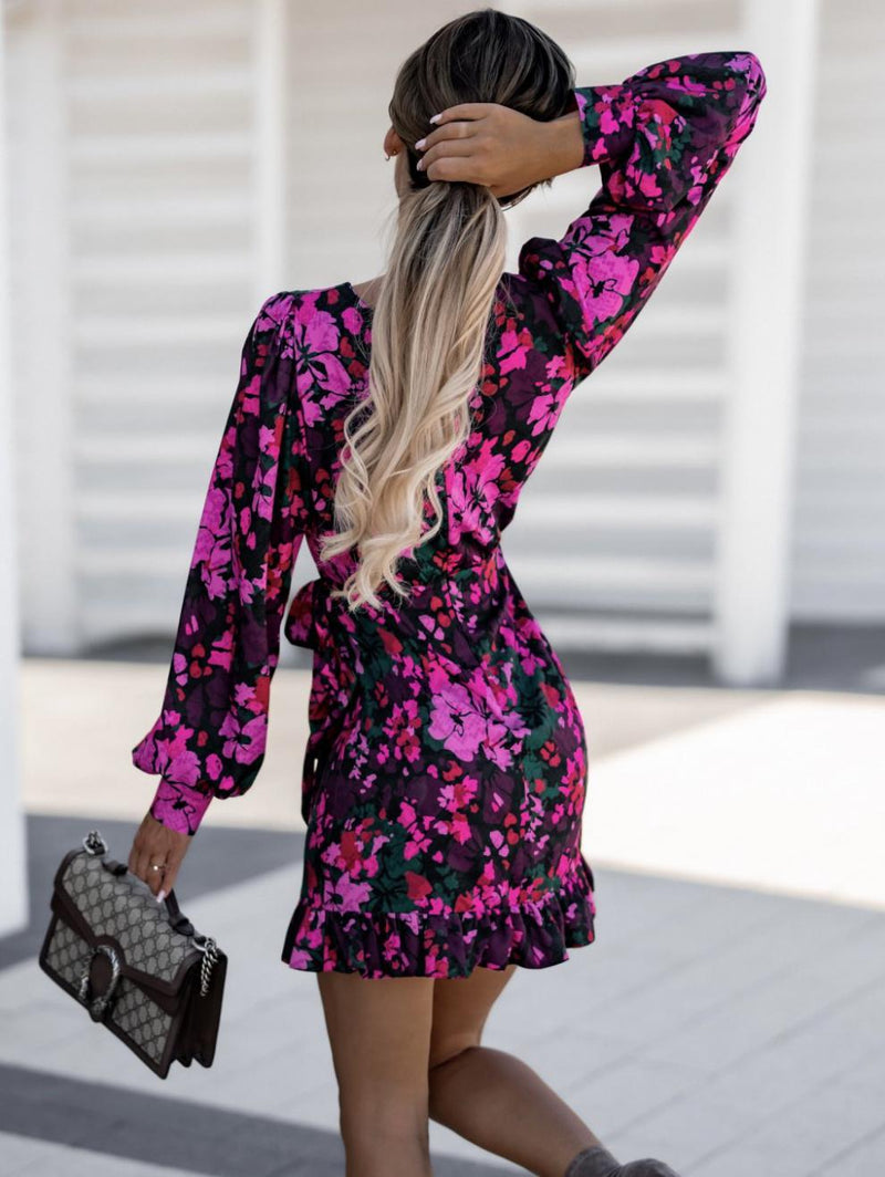 Casual Sexy Floral Long Sleeve Mini Dress