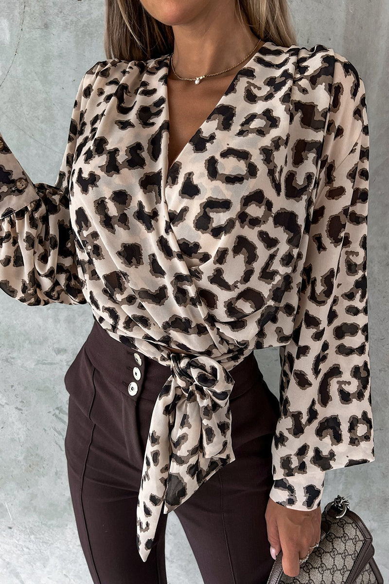 Surplice Puff Sleeve Wrap Blouse