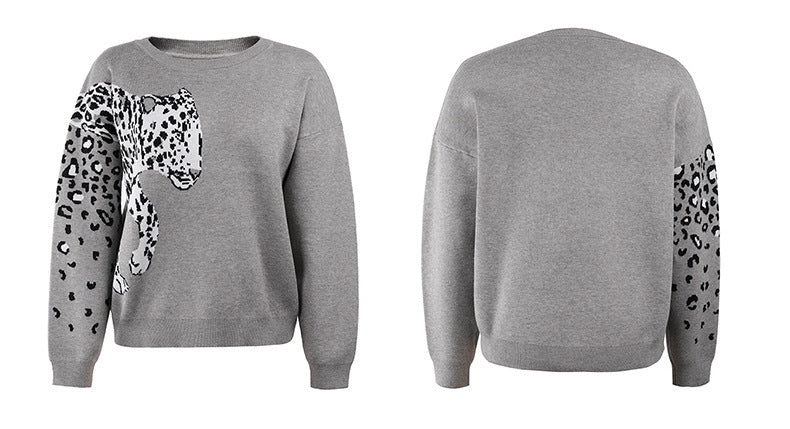 Casual Long Sleeve Leopard Print Sweatshirt