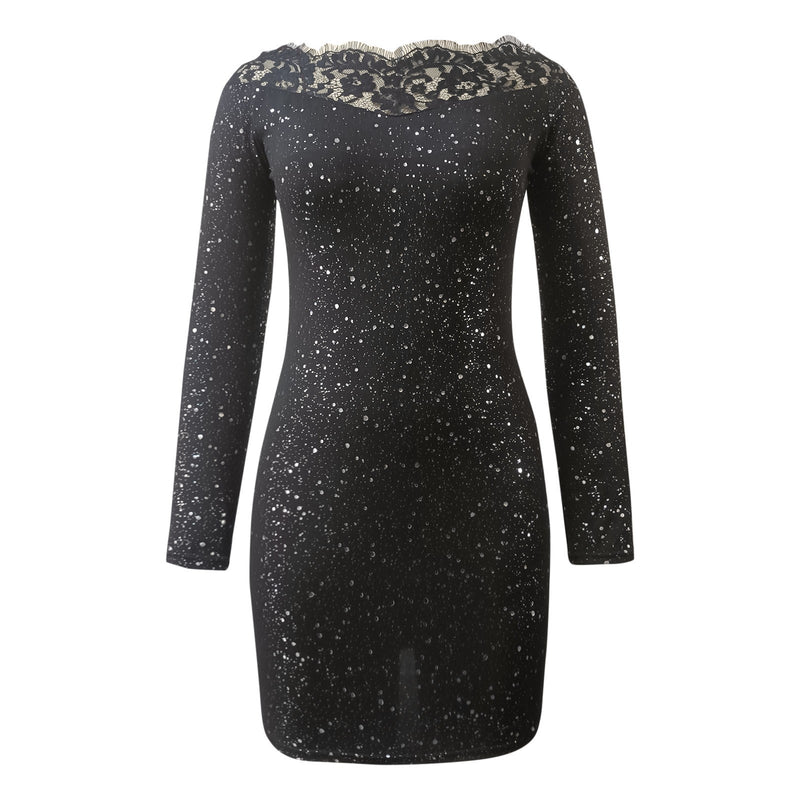 Off Shoulder Long Sleeve Bodycon Sequins Mini Dress