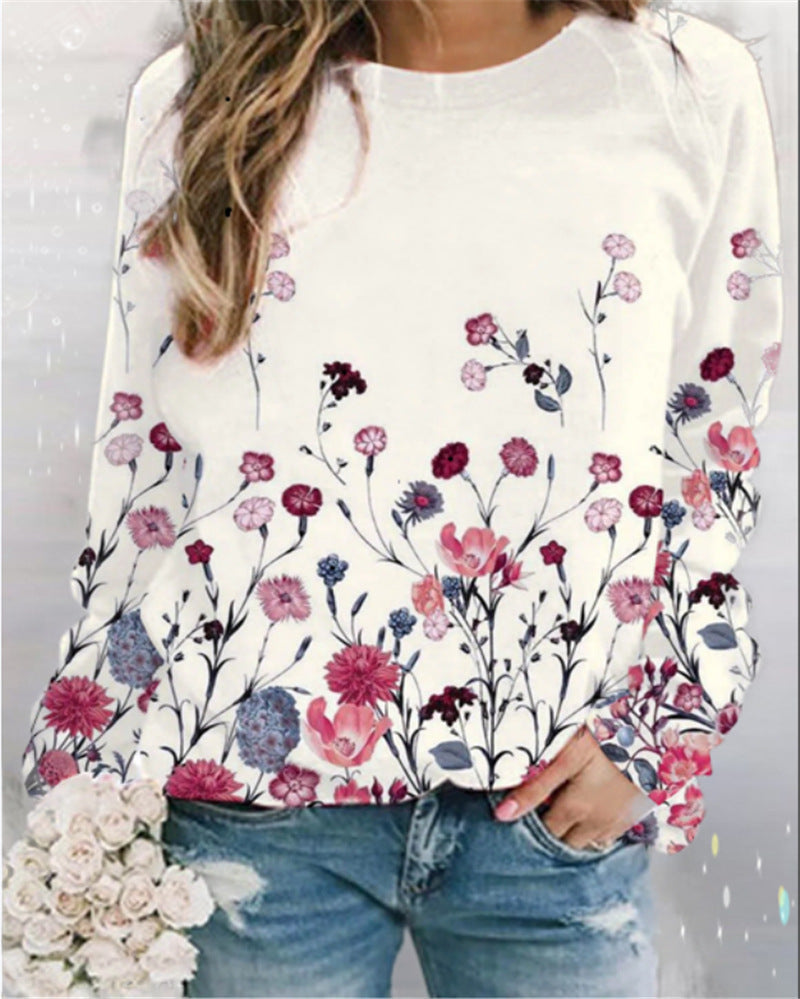 Floral Printed Crew Neck Swetshirt