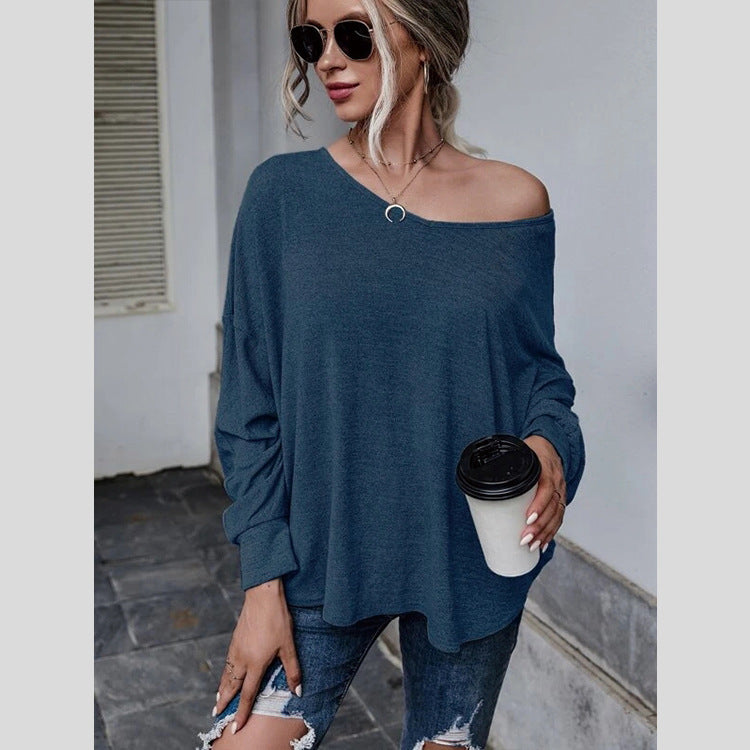 Fashion Round Neck Long Sleeve Solid Loose Blouse