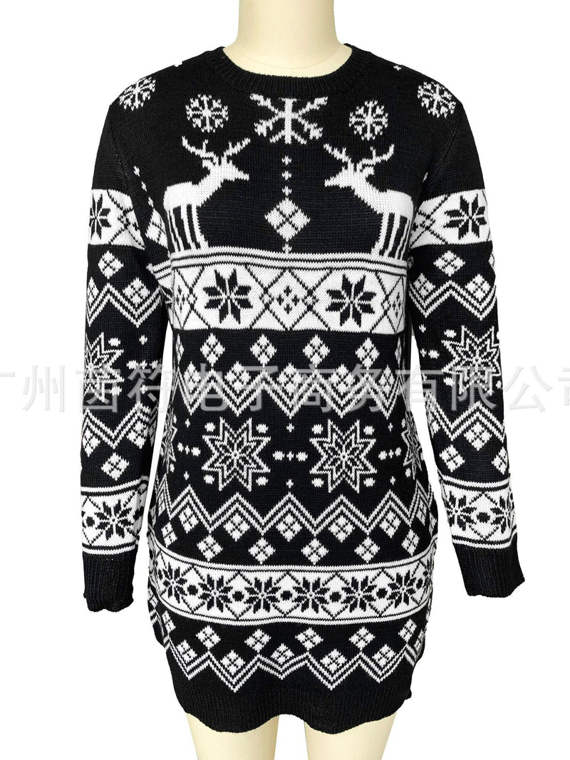 Xmas Print Knitted Sweater Dress