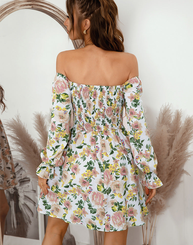 Off Shoulder Long Sleeve Floral Mini Dress