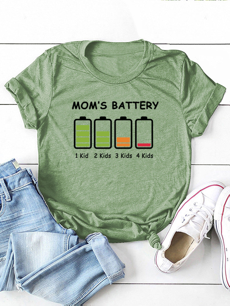 Short Sleeve Crew Neck Battery Graphic T-Shirt