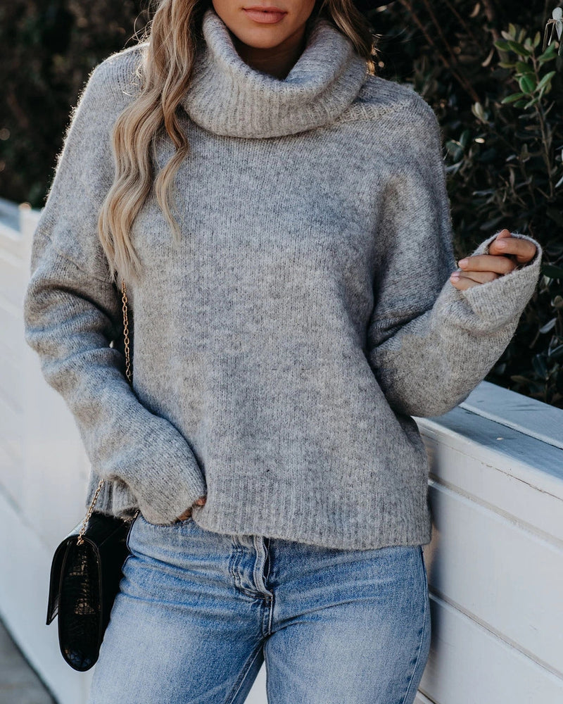 Turtle Neck Open Back Solid Color Knitted Sweater