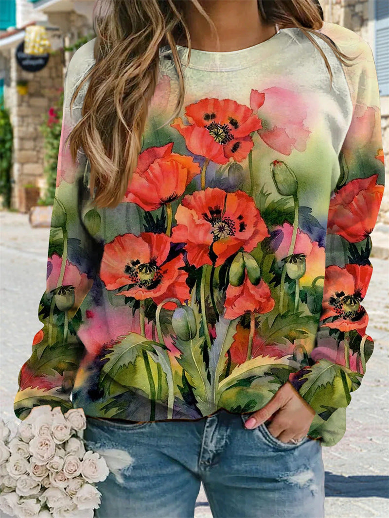 Classic Floral Print Crew Neck Sweatshirt