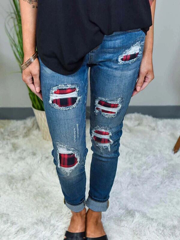 Skinny Leopard Patch Ripped Jeans