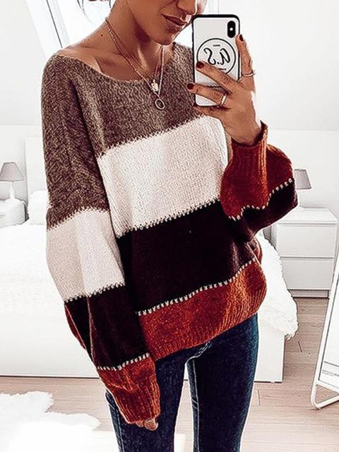 Striped Color Contrast Pullover Sweater