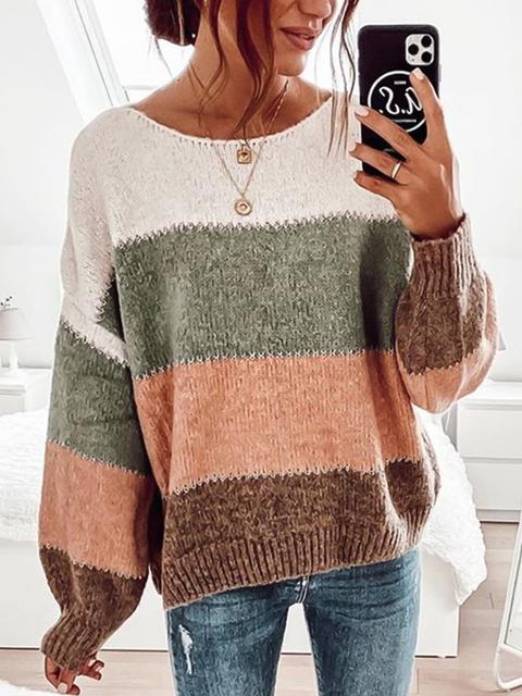 Striped Color Contrast Pullover Sweater