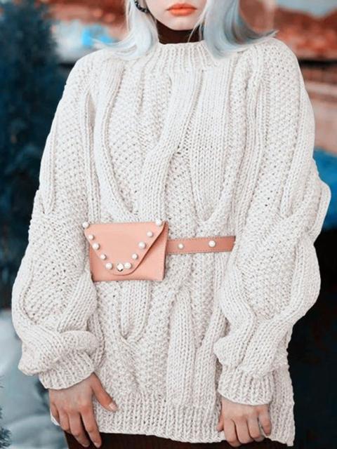 Round Neck Solid Casual Pullover Sweater