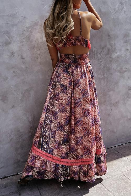 Lace Stitching Bohemian Halter Dress