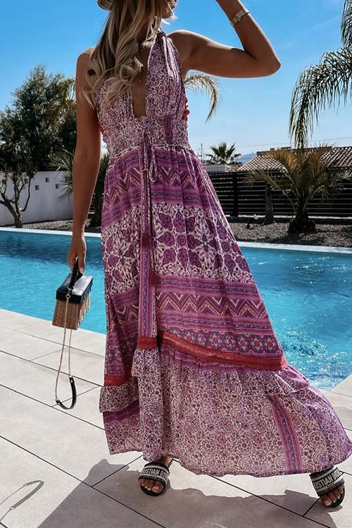 Lace Stitching Bohemian Halter Dress