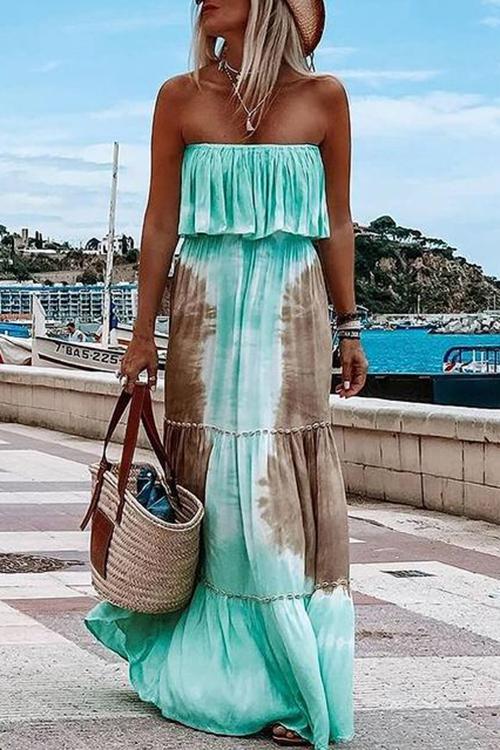 Off-The-Shoulder Strapless Print Vacation Dress
