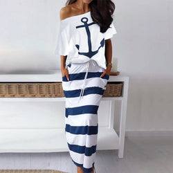 Casual Sexy Slash Ankle-Length Slim Striped Dress
