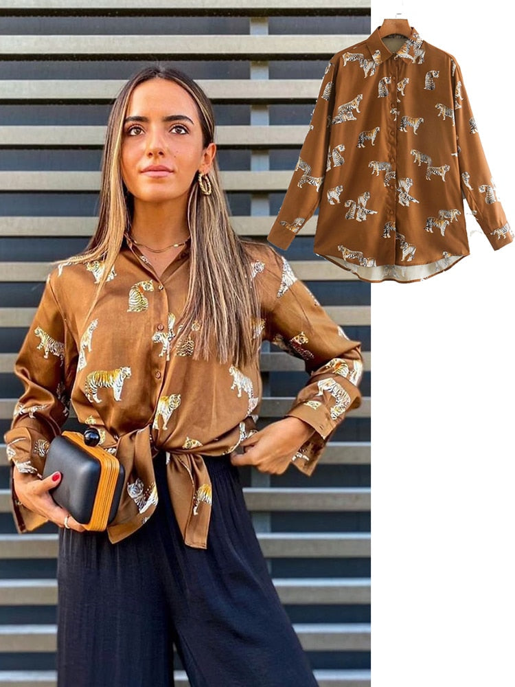 Women's Long Sleeve Printed Vintage Shirt