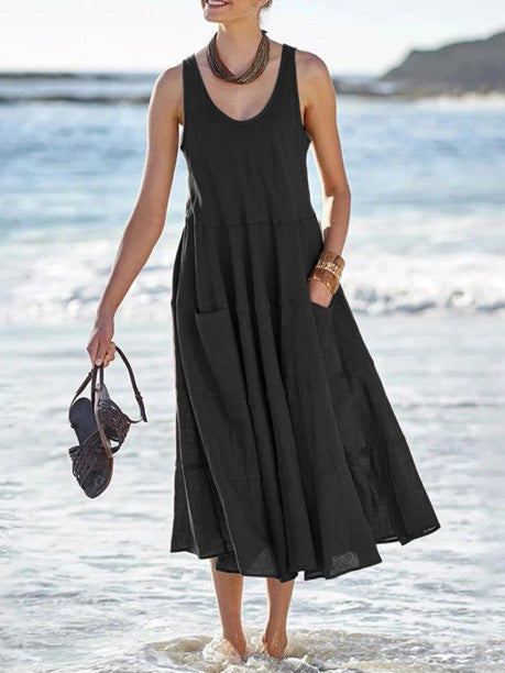 Women's Dresses Casual Solid Pocket Sleeveless Dress