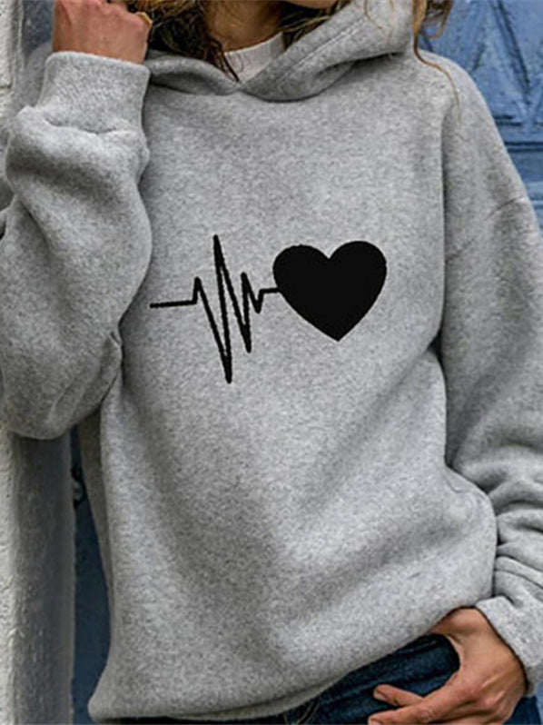 Women's Hoodies Heart Print Long Sleeve Casual Hoody