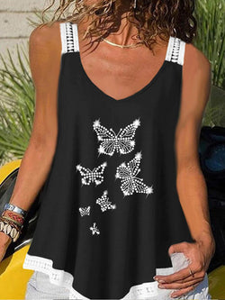 Women's Tank Tops Lace Sling Butterfly Hot Drill Tank Top