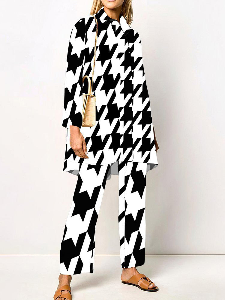 Women's Sets Printed Long Sleeve Shirt & Pants Two Piece Set