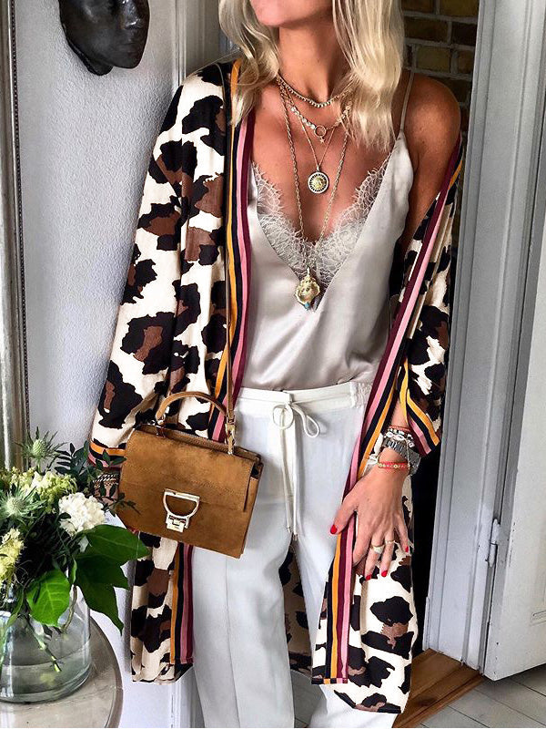 Women's Cardigans Casual Leopard Print Long Sleeve Cardigan