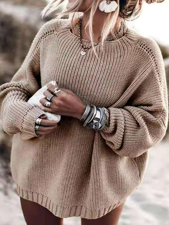 Women's Sweaters Loose Solid Long Sleeve Sweater