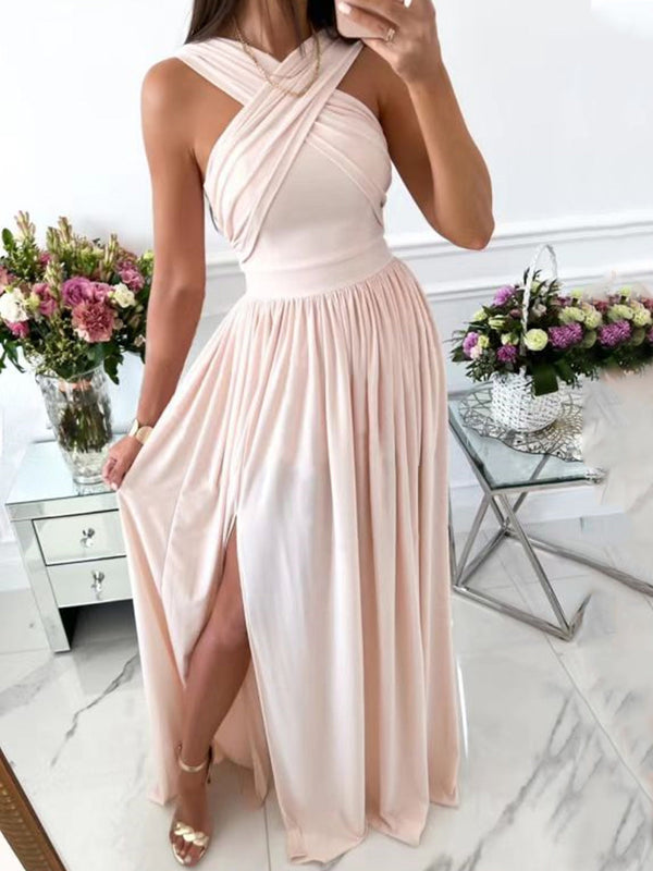 Women's Dresses Halterneck Open Back Sleeveless Slit Dress