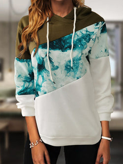 Women's Hoodies Colorblock Long Sleeve Drawstring Hoody