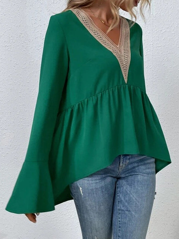 Women's Blouses Lace Panel Flare Sleeve Blouse