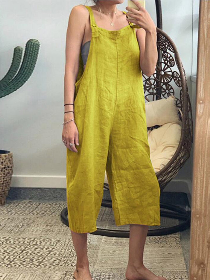 Women's Jumpsuits Solid Casual Cropped Sleeveless Jumpsuit
