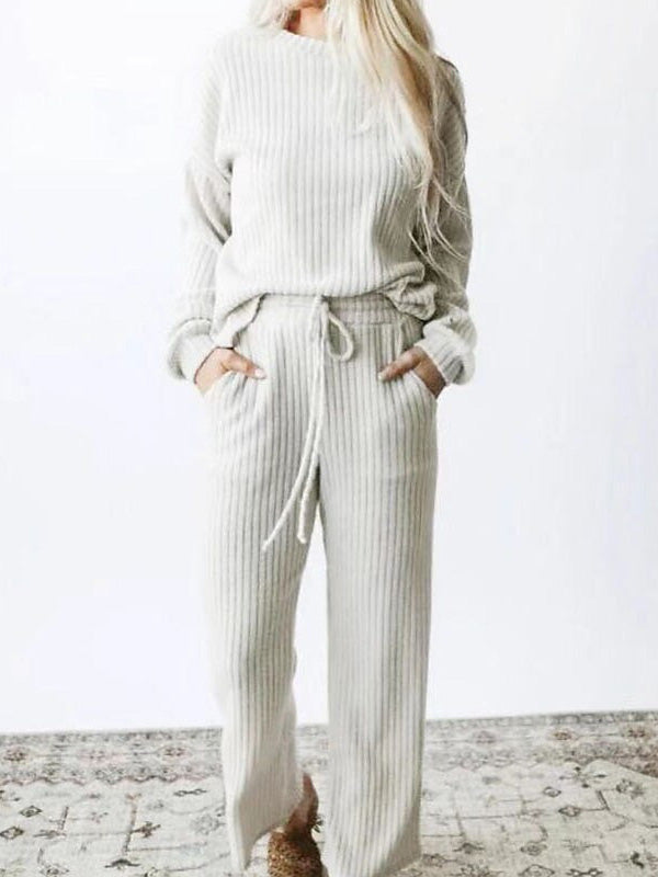 Women's Sets Solid Long Sleeve Top & Pants Casual Two Piece Set