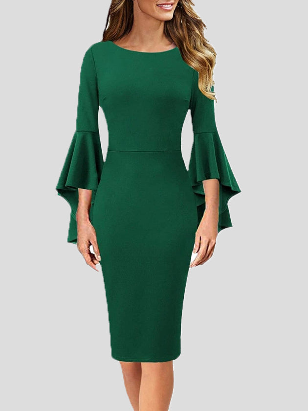 Women's Dresses Solid Ruffle Sleeve Slim Fit Dress