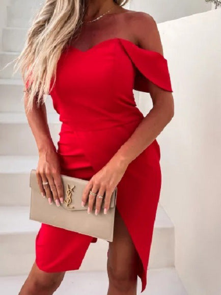 Women's Dresses Solid One Shoulder Slim Fit Slit Dress