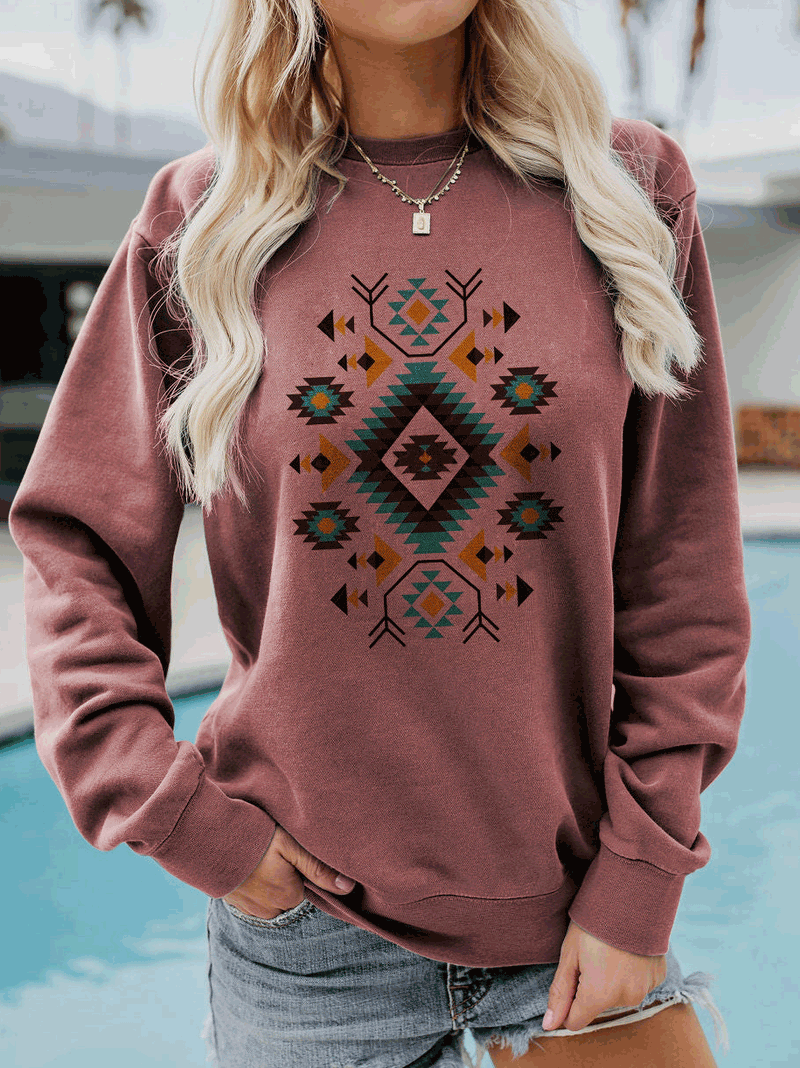 Women's T-Shirts Geometric Print Crew Neck Long Sleeve T-Shirt