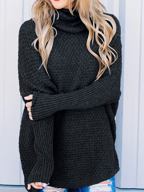 Women's Sweaters Loose Solid Turtleneck Long Sleeve Sweater
