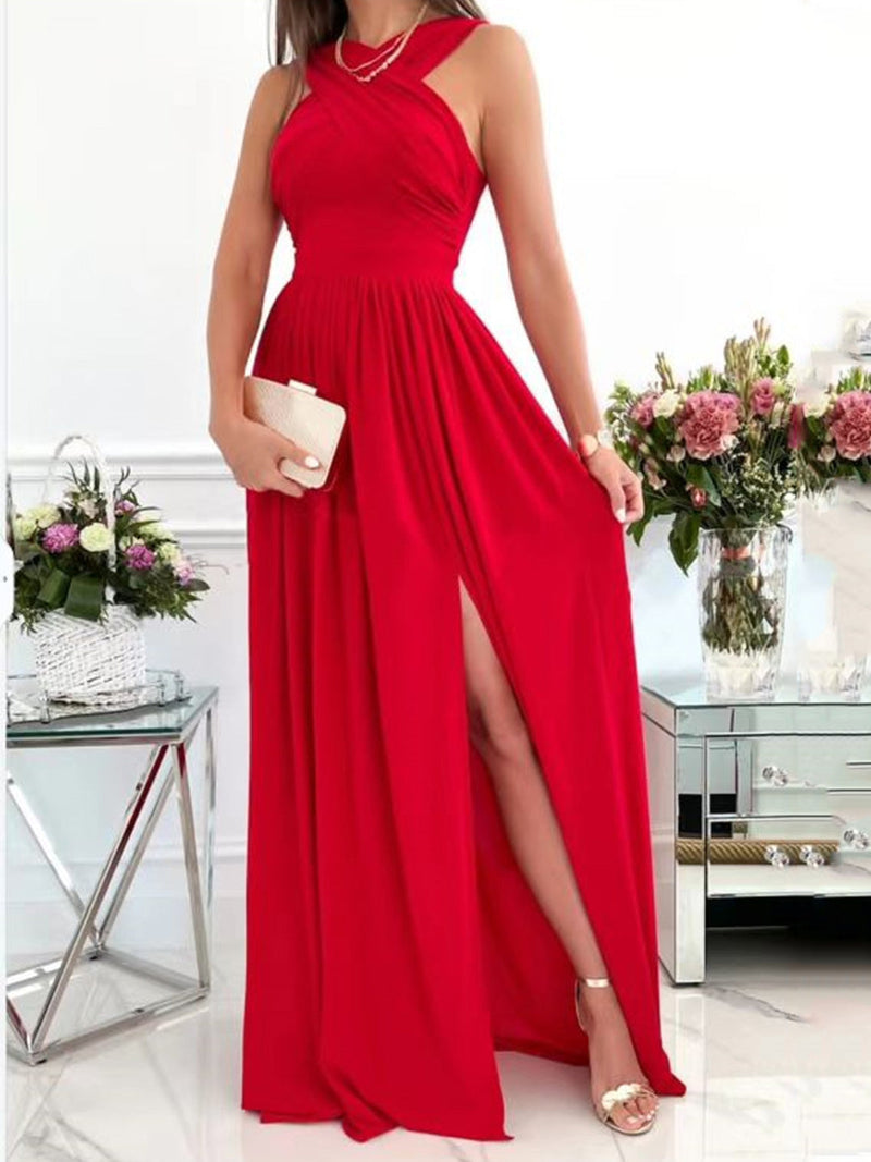 Women's Dresses Halterneck Open Back Sleeveless Slit Dress