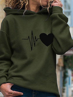 Women's Hoodies Heart Print Long Sleeve Casual Hoody