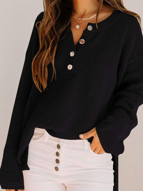 Women's Sweaters Loose Solid Button Long Sleeve Sweater