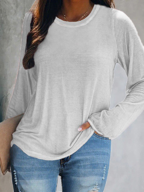 Women's T-Shirts Solid Round Neck Long Sleeve Casual T-Shirt