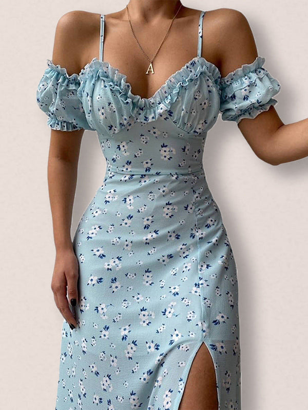 Women's Dresses Floral Print Sling Off-The-Shoulder Slit Dress