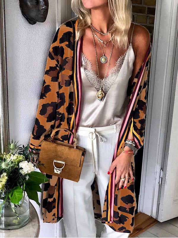 Women's Cardigans Casual Leopard Print Long Sleeve Cardigan