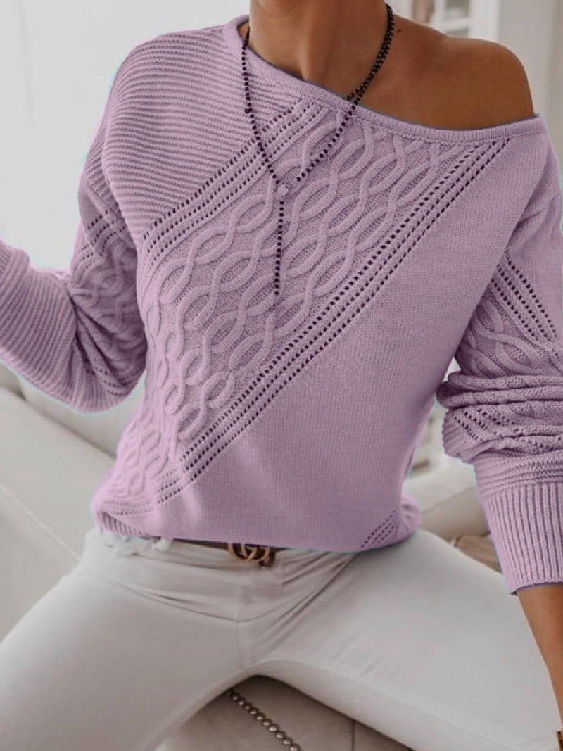 Women's Sweaters Casual Solid Sloping Shoulder Long Sleeve Sweater