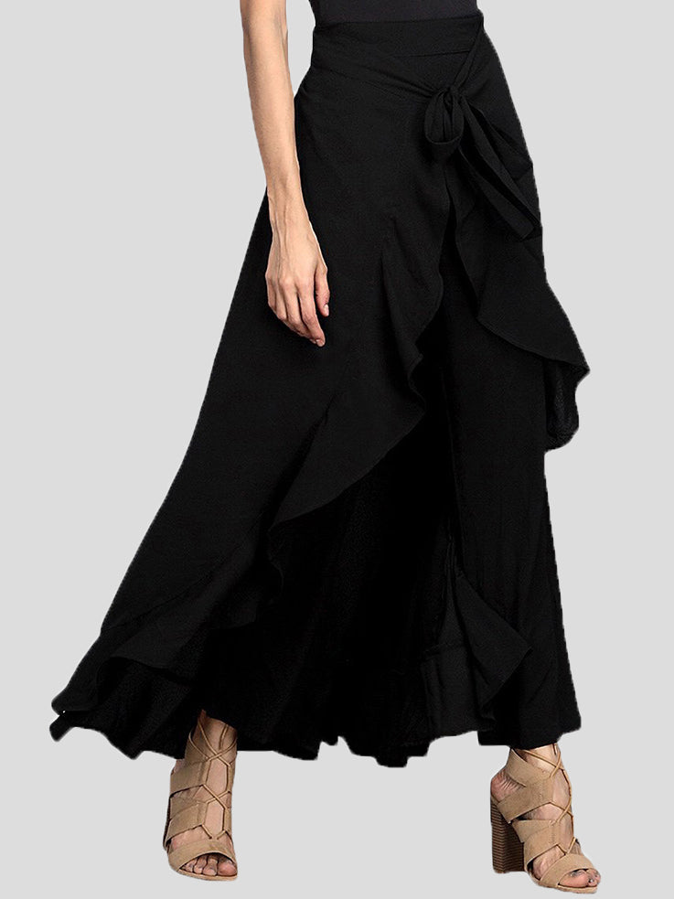 Women's Pants Irregular Chiffon Ruffle Belted Pants