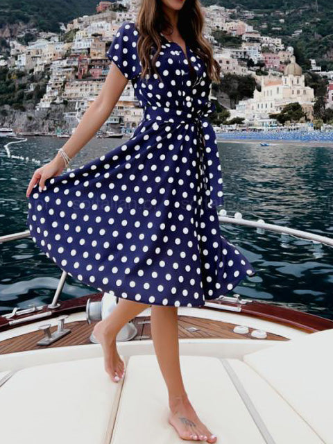 Women's Dresses Polka Dot Print V-Neck Short Sleeve Dress