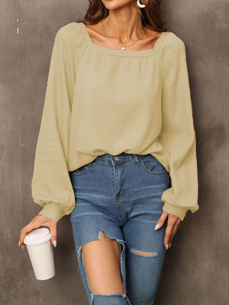 Women's Blouses Solid Square Neck Long Sleeve Blouse