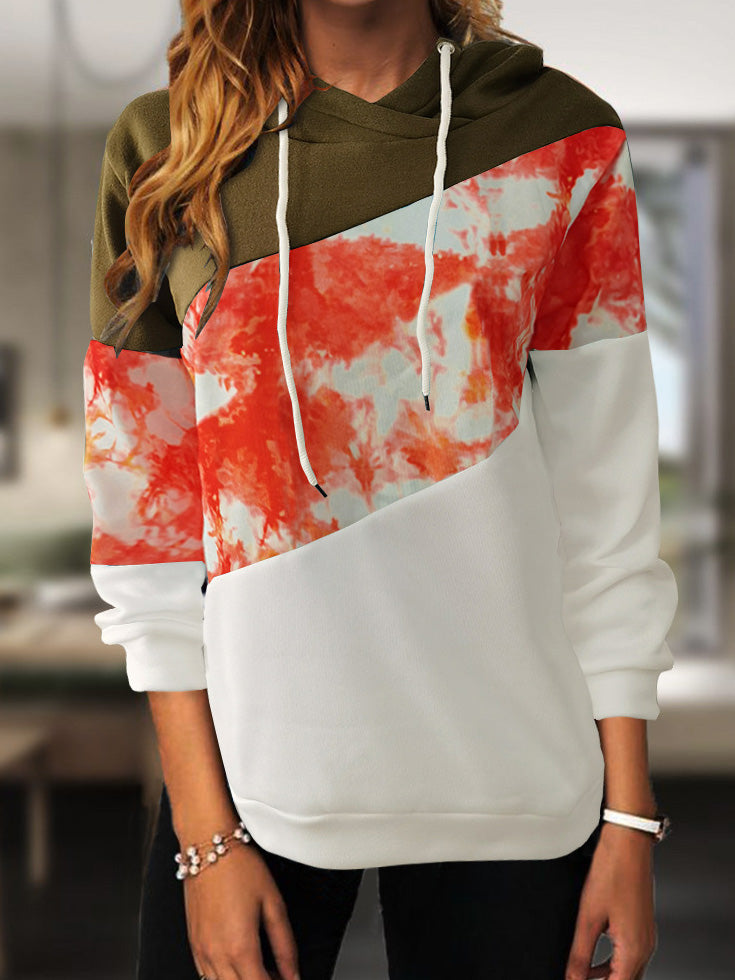 Women's Hoodies Colorblock Long Sleeve Drawstring Hoody