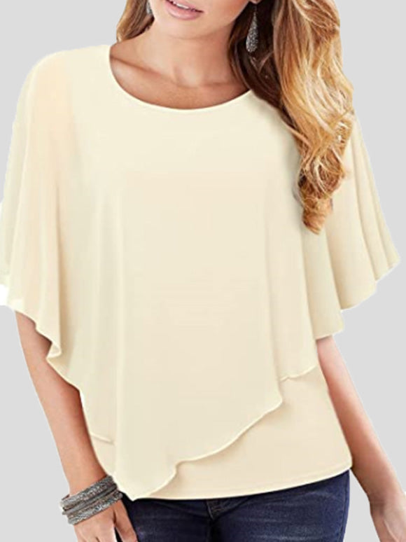 Women's T-Shirts Solid Flowy Short Sleeve Chiffon T-Shirt